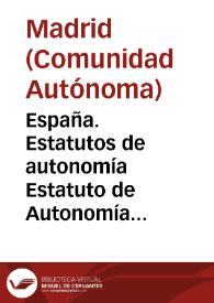 Portada:Estatuto de Autonomía para Madrid