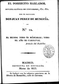 Portada:Núm. 12 marzo de 1833
