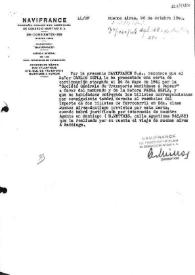 Portada:Aclaración del Director de \"Navifrance\" comunicando a Carlos Esplá el reembolso de dos billetes de ferrocarril. Buenos Aires, 26 de octubre de 1940