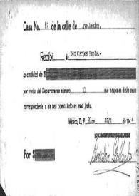 Portada:Recibo del importe del pago de un mes de la casa de Carlos Esplá, fechado el 20 de mayo de 1944