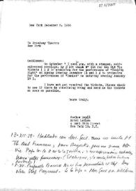 Portada:Carta de Carlos Esplá a Broadway Theatre. Nueva York, 6 de diciembre de 1958