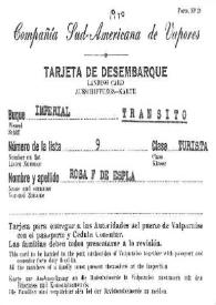 Portada:Tarjeta de desembarque de la Compañía \"Sud-Americana de Vapores\" de Rosa Fargá de Esplá, año 1940
