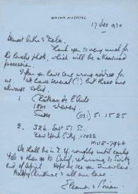 Portada:Carta dirigida a Aniela y Arthur Rubinstein, 17-12-1970
