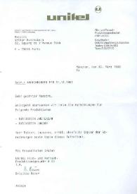 Portada:Carta dirigida a Arthur Rubinstein. Munich (Alemania), 30-03-1983