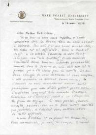 Portada:Carta dirigida a Arthur Rubinstein. Winston-Salem (Carolina del Norte), 26-03-1976