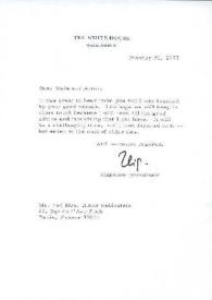 Portada:Carta dirigida a Aniela y Arthur Rubinstein. Washington, 20-01-1977