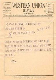 Portada:Telegrama dirigido a Aniela Rubinstein. San Francisco (California), 26-03-1957