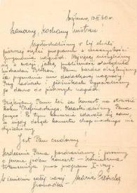 Portada:Carta dirigida a Arthur Rubinstein. Wejherowo (Polonia), 13-03-1960