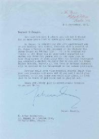 Portada:Carta dirigida a Arthur Rubinstein. Londres (Inglaterra), 11-09-1973