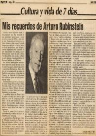 Portada:Mis recuerdos de Arturo (Arthur) Rubinstein
