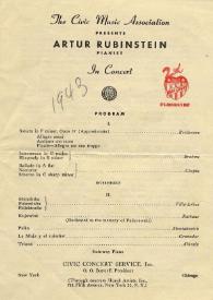 Portada:The Civic Music Association presents Arthur Rubinstein pianist