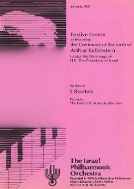 Portada:Festive Events celebrating the Centenary of the birth of Arthur Rubinstein : Series of 5 Recitals : con la Israel Philharmonic Orchestra : dirigido por Zubin Mehta