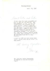 Portada:Carta dirigida a Aniela y Arthur Rubinstein, 19-04-1967