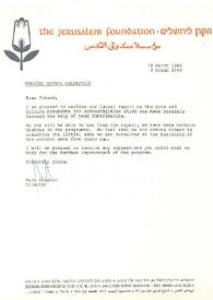 Portada:Carta dirigida a Arthur Rubinstein. Jerusalén (Israel), 19-03-1980