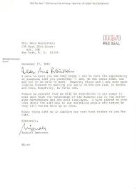 Portada:Carta dirigida a Aniela Rubinstein. Nueva York, 17-12-1986