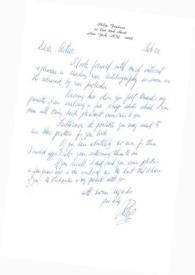 Portada:Carta dirigida a Arthur Rubinstein. Nueva York, 22-02-1972