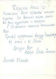 Portada:Carta dirigida a Aniela Rubinstein. Moscú (Rusia), 21-03-1964