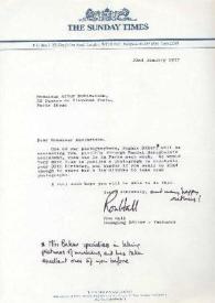 Portada:Carta dirigida a Arthur Rubinstein. Londres (Inglaterra), 22-01-1977