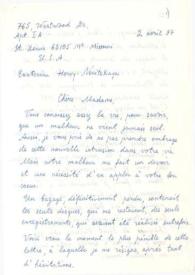 Portada:Carta dirigida a Aniela Rubinstein. Saint Louis (Missouri), 02-04-1987