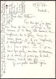 Portada:Carta dirigida a Arthur Rubinstein. Madrid (España), 29-11-1968