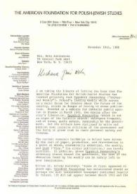Portada:Carta dirigida a Aniela Rubinstein. Nueva York, 18-11-1988