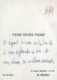 Portada:Tarjeta de visita dirigida a Arthur Rubinstein. Grenoble (Francia), 03-11-1969