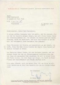 Portada:Carta dirigida a Arthur Rubinstein. Frankfurt (Alemania), 06-10-1972