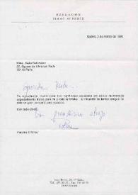 Portada:Carta dirigida a Aniela Rubinstein. Madrid (España), 02-03-1993