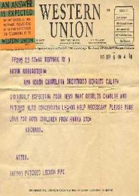 Portada:Telegrama dirigido a Arthur Rubinstein. Nueva York, 09-09-1941