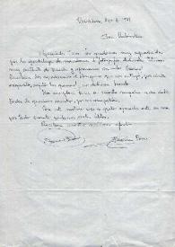 Portada:Carta dirigida a Arthur y Aniela Rubinstein. Barcelona (España), 10-01-1977