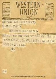 Portada:Telegrama dirigido a Aniela Rubinstein. Los Ángeles (California), 11-02-1949