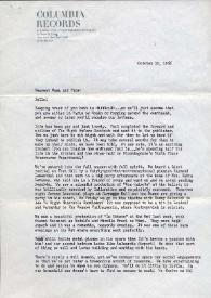 Portada:Carta dirigida a Aniela y Arthur Rubinstein. Nueva York (Estados Unidos), 12-10-1965
