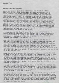 Portada:Carta dirigida a Aniela y Arthur Rubinstein. Nueva York (Estados Unidos), 27-08-1978