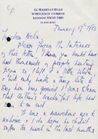 Portada:Carta dirigida a Aniela Rubinstein. Londres (Inglaterra), 17-01-1983