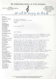 Portada:Carta dirigida a Arthur Rubinstein. Londres (Inglaterra), 01-11-1976