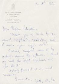 Portada:Carta dirigida a Aniela Rubinstein. París (Francia), 18-11-1985