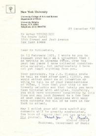 Portada:Carta dirigida a Arthur Rubinstein. Nueva York , 27-12-1972