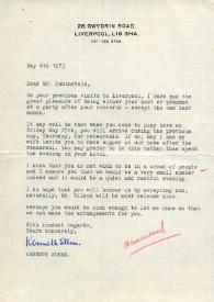Portada:Carta dirigida a Arthur Rubinstein. Liverpool (Inglaterra), 08-05-1973