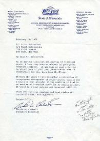 Portada:Carta dirigida a Arthur Rubinstein. Minnesota, 23-02-1970