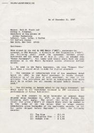 Portada:Carta a Seth E. Frank y Sidney O. Friedman (Albaceas del Testamento de Arthur Rubinstein). Nueva York, 31-12-1987