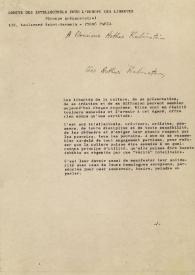 Portada:Carta dirigida a Arthur Rubinstein. París (Francia), 14-10-1977
