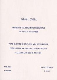 Portada:Tarjeta de invitación dirigida a Aniela Rubinstein. Santander (España)