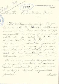 Portada:Carta de FERNÁNDEZ DE BETHENCOURT, Francisco a DARÍO, Rubén