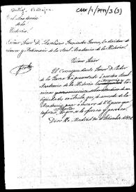 Portada:Minuta de oficio en la que se solicita informe de la Memoria sobre antigüedades de Ávila, remitida a la Academia por D. Pedro de la Garza del Bono