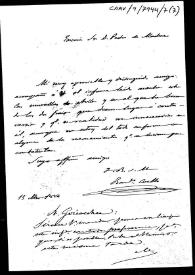 Portada:Carta de remisión del informe de la Comisión de Antigüedades relativa a la declaración, como Monumento Nacional, de las murallas de Ávila