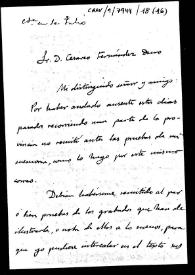 Carta en la que se solicitan las pruebas de los grabados que han de ilustrar el trabajo "Sobre arqueología primitiva en la región del Duero" (Boletín de la Academia, tomo 45, cuadernos 1 a 3), para poder intercalar en el texto sus referencias.