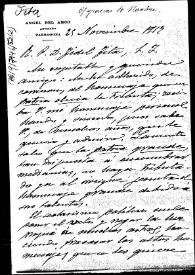 Portada:Carta en la que se felicita a Fidel Fita y Colomer con motivo del Homenaje del que fuera objeto en Arenys de Mar