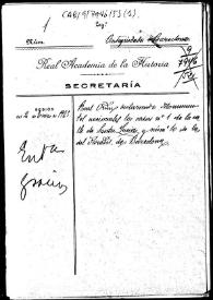 Portada:Carpetilla de expediente sobre la declaración de Monumento Nacional de las casas nº 1 de la calle de Santa Lucía, llamada Casa del Arcediano y nº 10 de la calle Paraiso de Barcelona