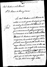 Portada:Minuta de oficio en la que se agradece a Antonio Sierra y Carrón el envío de los calcos de las dos inscripciones romanas de Valdecaballeros, remitidas a través del Gobierno Civil,  pero se le indica que realice de nuevo los calcos ateniéndose a las indicaciones que le adjuntan