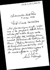 Portada:Carta en la que solicita un ejemplar del Catálogo Monumental de la provincia de Cádiz